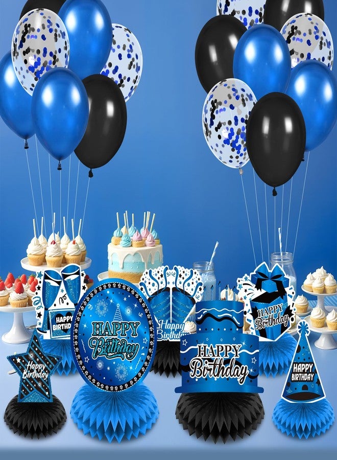 LUUFILx 8Pcs Blue Birthday Decorations Blue and Black Happy Birthday Table Honeycomb Centerpieces for Table Decor Birthday Table Topper for Men Boys Women Girls Her Him Birthday Anniversary Party Supplies - Image 2
